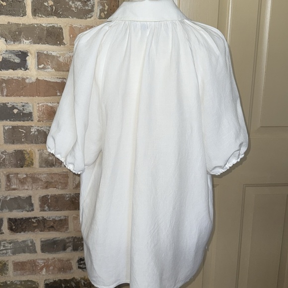 Antonio Melani Linen Blend Button Up Blouse Pouf Short Sleeve Sz XL - Picture 3 of 14